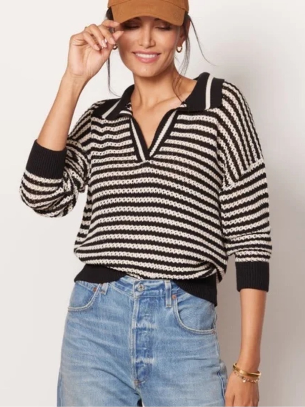 525 America Black and Cream Knit Sweater